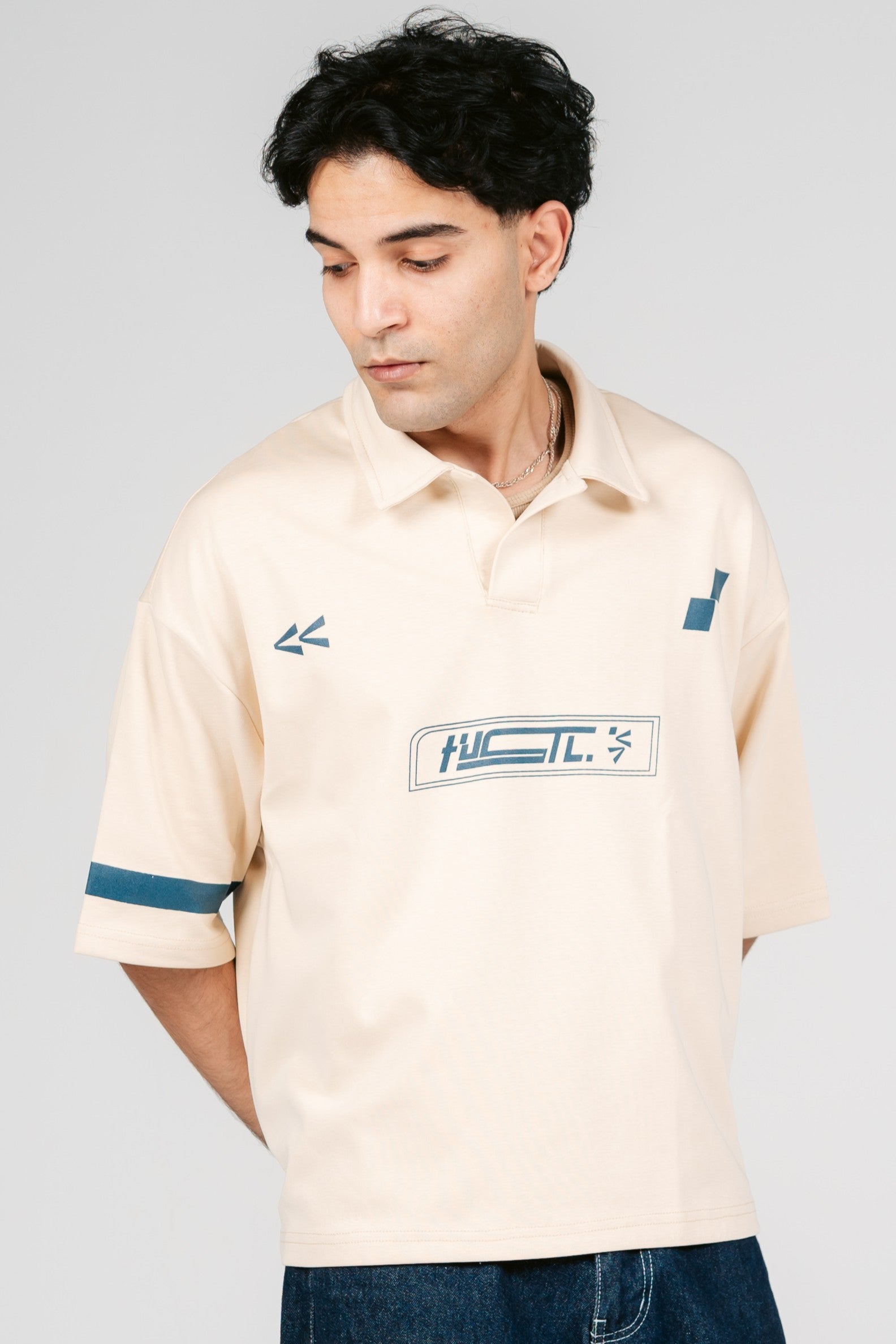 Cream HUSTL Short Sleeve Polo