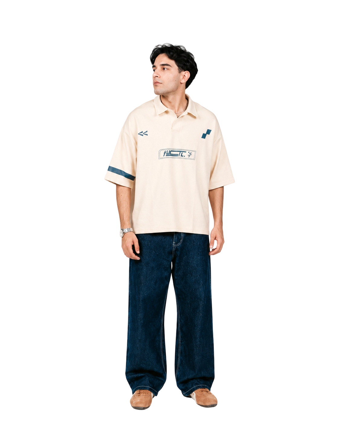 Cream HUSTL Short Sleeve Polo