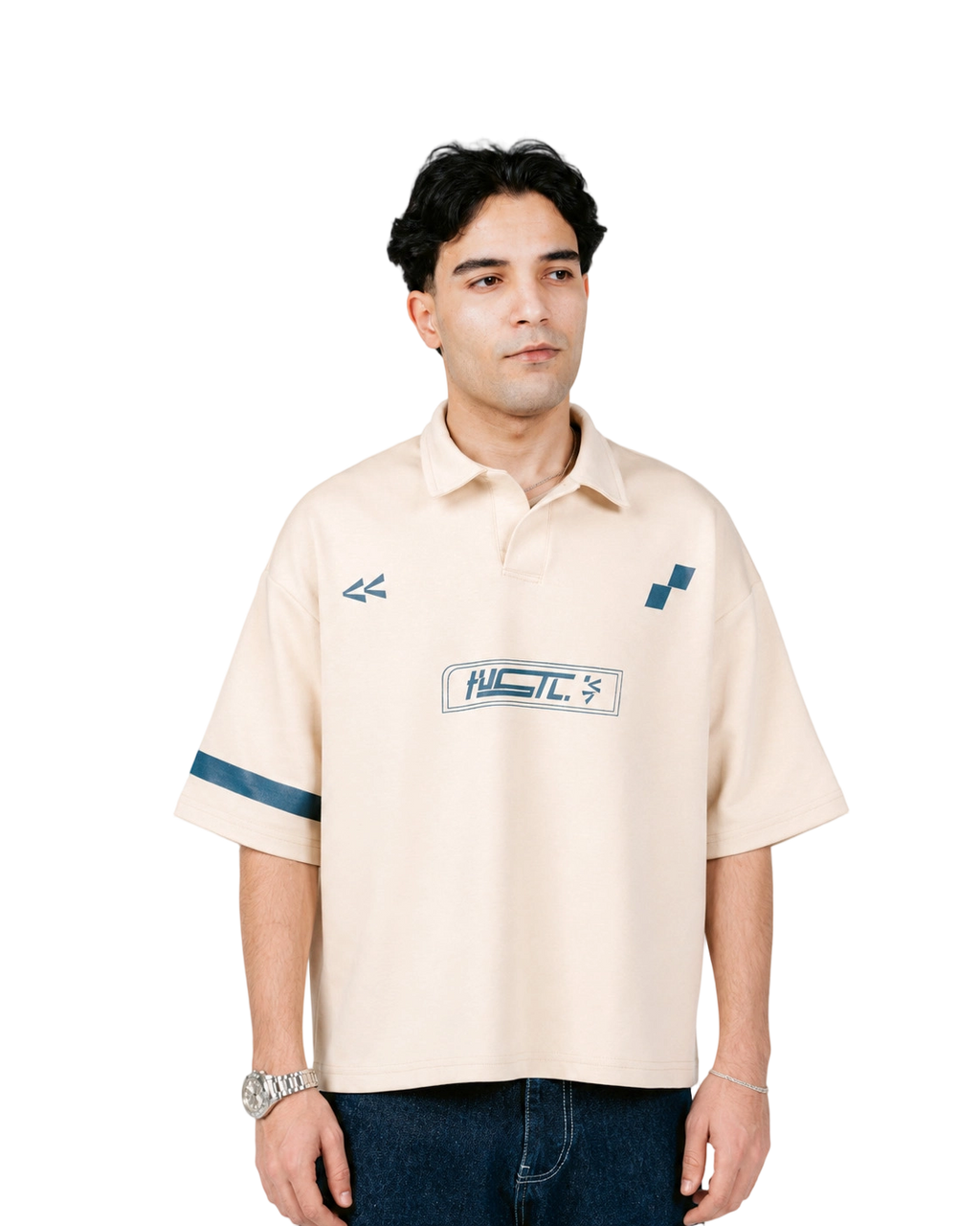 Cream HUSTL Short Sleeve Polo