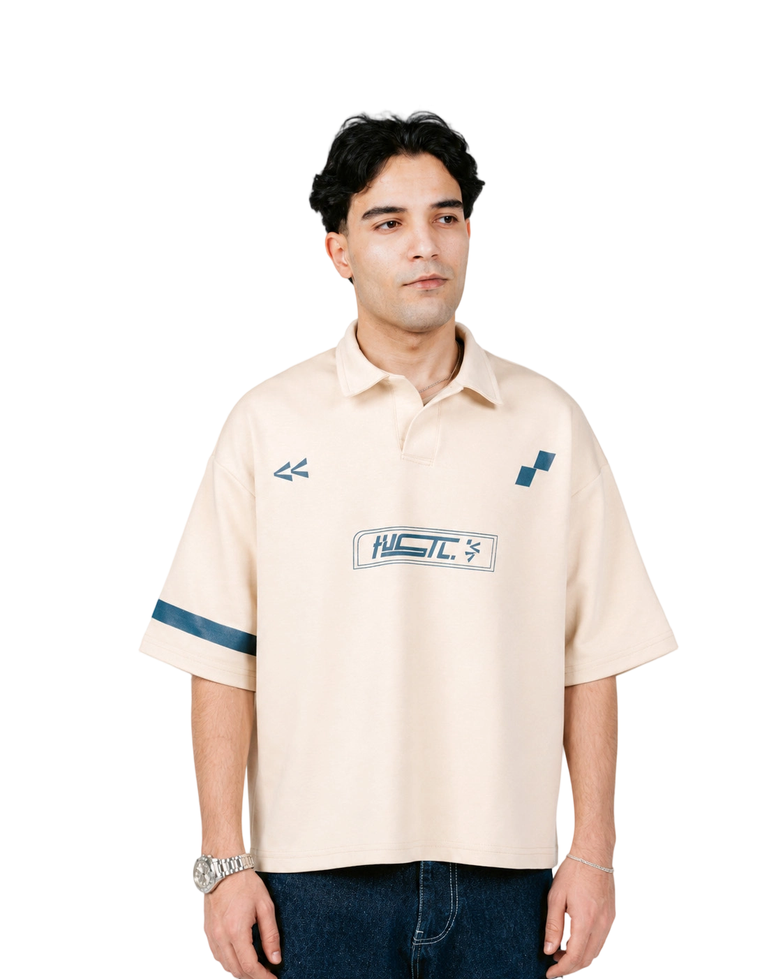 Cream HUSTL Short Sleeve Polo