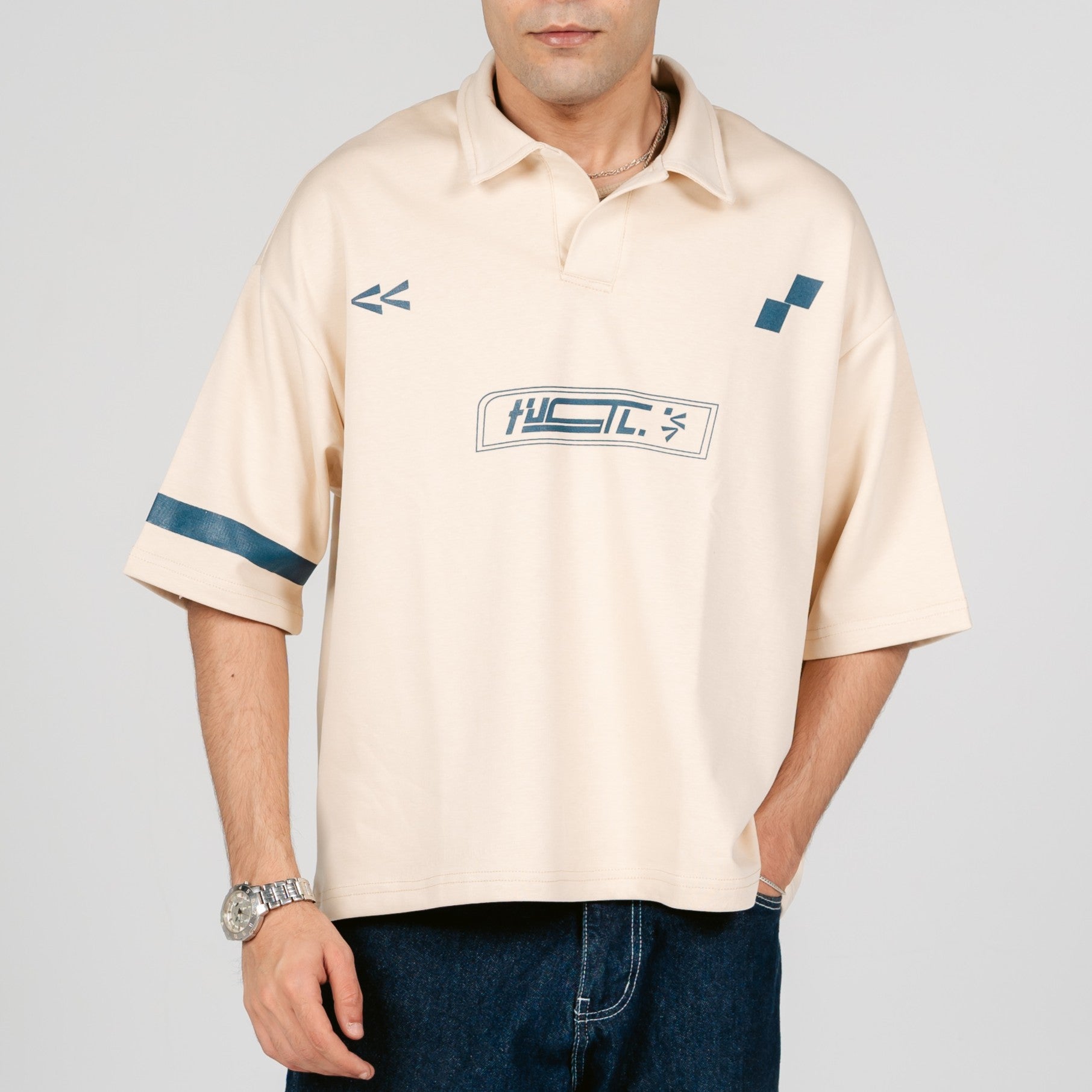 Cream HUSTL Short Sleeve Polo