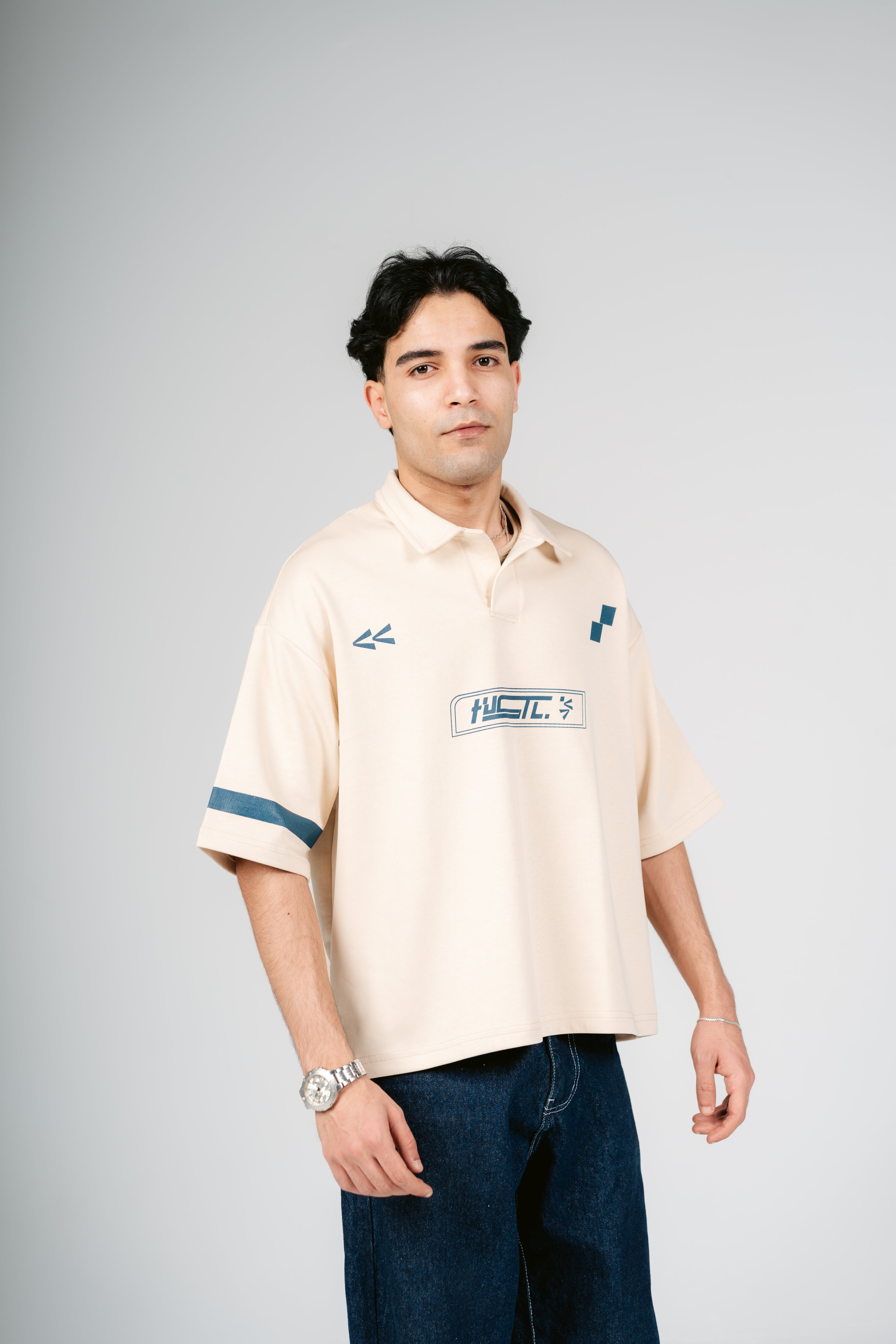 Cream HUSTL Short Sleeve Polo